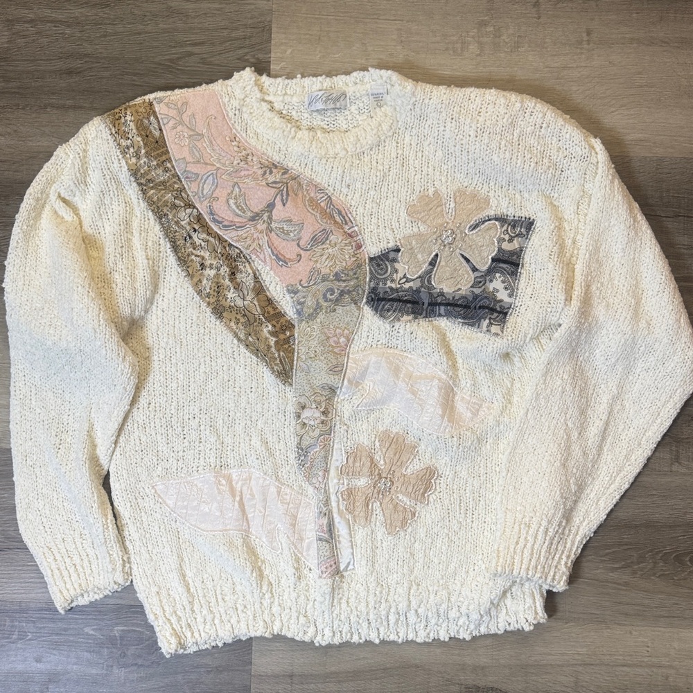 LORD & TAYLOR Vintage Whimsical Knit Sweater with Shoulder Pads